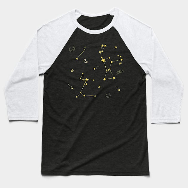 The Winter Triangle Orion Canis Major and Canis Minor Constellations Baseball T-Shirt by EndlessDoodles